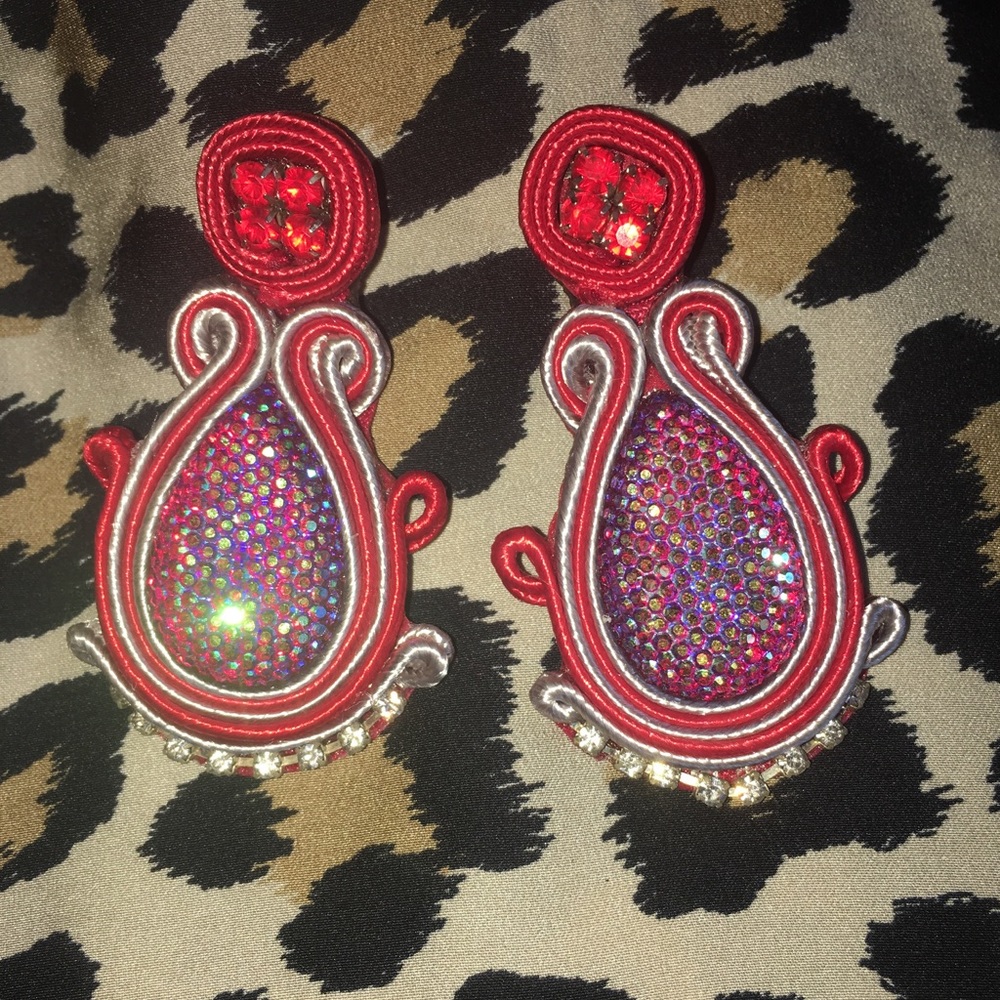 NEW Handmade Iridescent Red Earrings NWOT - Picture 4 of 5
